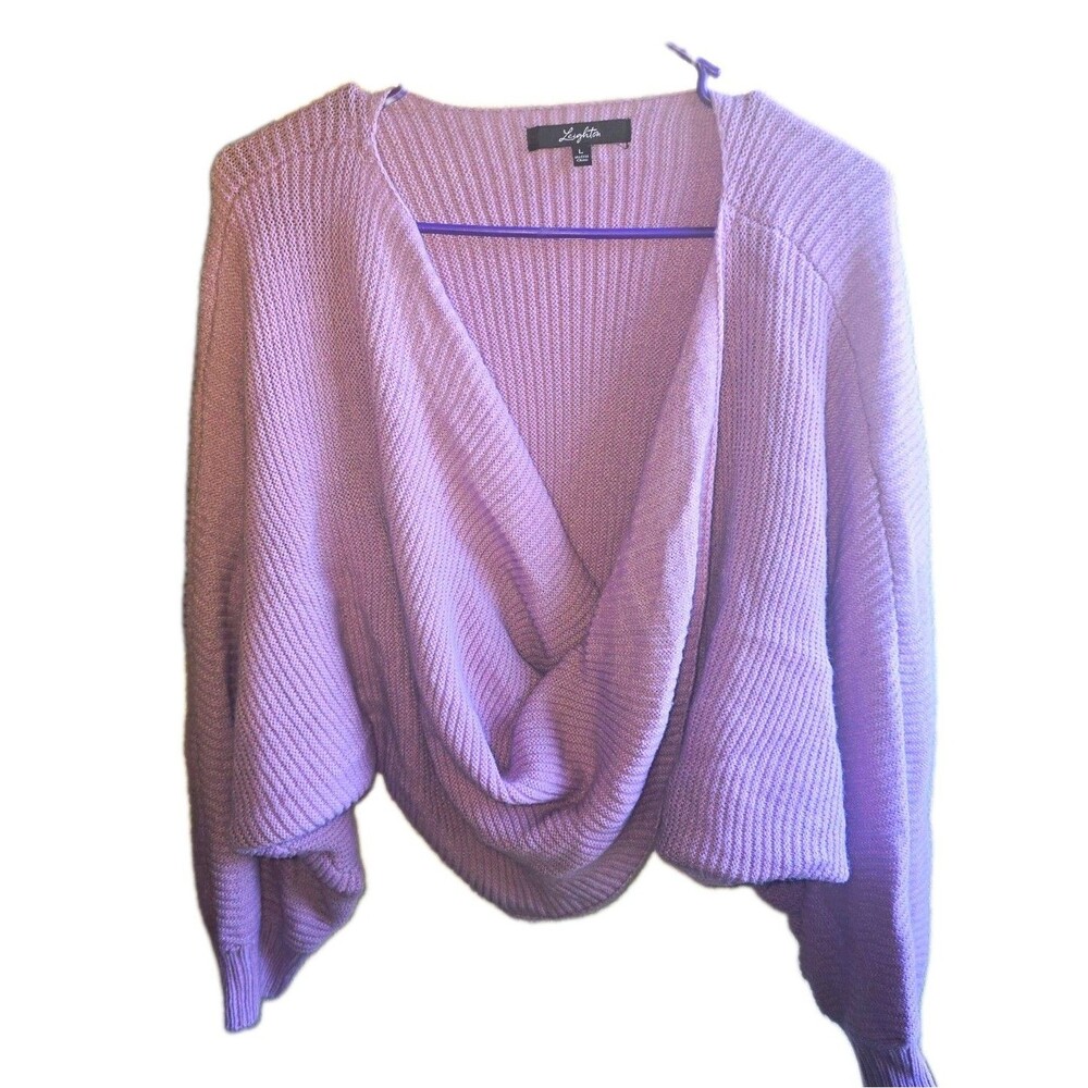 Leighton Pullover Sweater Womens L Purple Rib-Knit Cowl Neck Long Sleeve